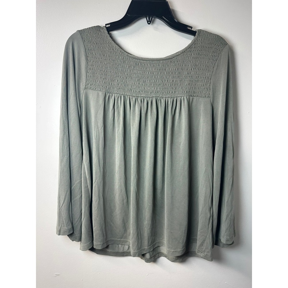 Lucky Brand | Smocked Yoke‎ Long Sleeve Knit Blouse Top w/ Keyhole | Size M